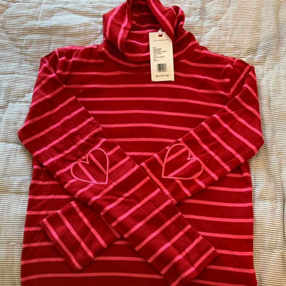 Vineyard Vines Red Striped Turtleneck with Heart Details